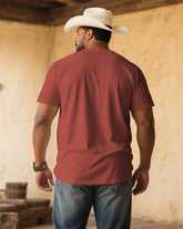 Men's Plus Size Retro Red Western Chest Patch Pocket Printed V-Neck Short Sleeve Tee